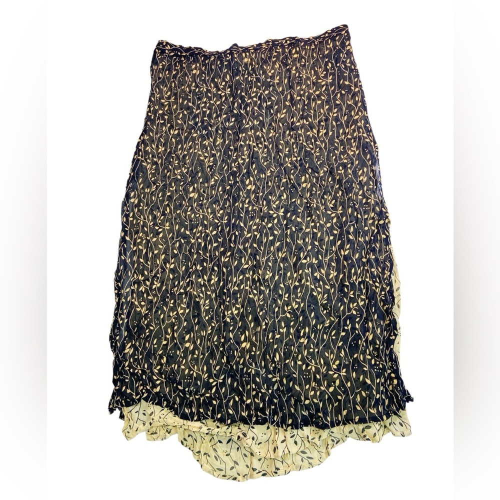 Phool vintage black cream 90s made in India floral rayon tie waist skirt M